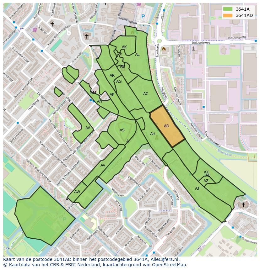 Afbeelding van het postcodegebied 3641 AD op de kaart.