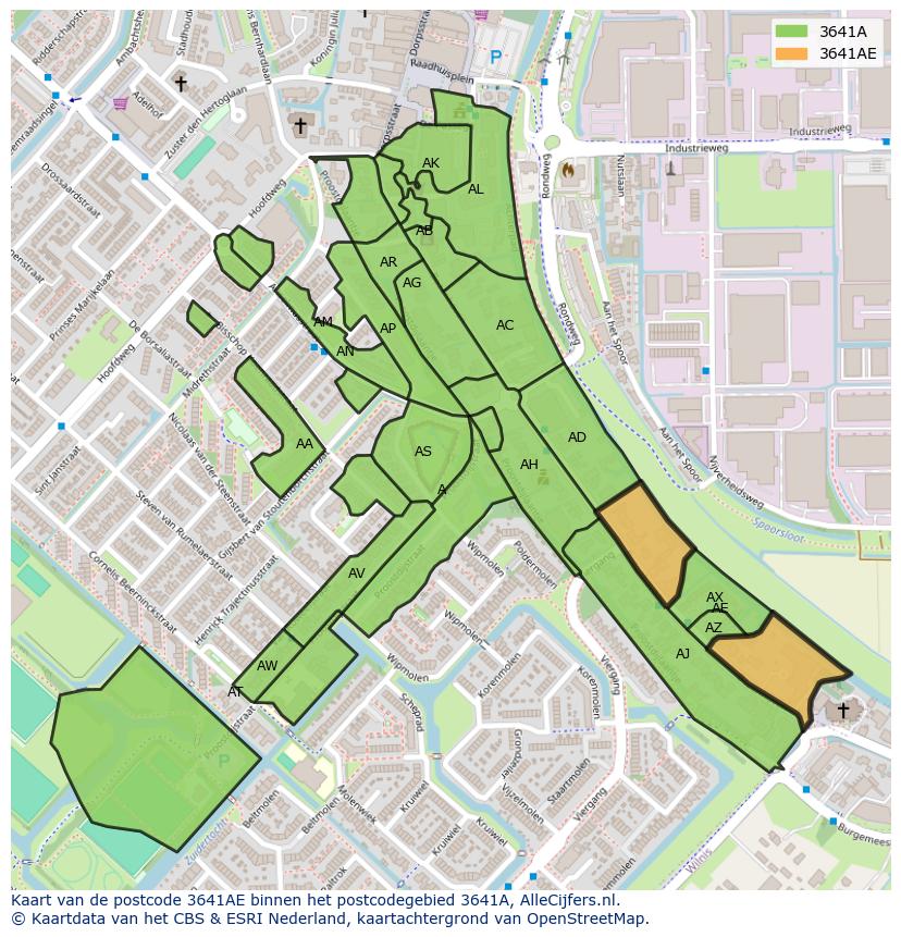 Afbeelding van het postcodegebied 3641 AE op de kaart.