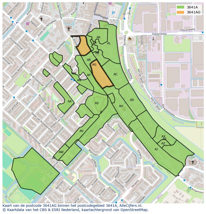 Afbeelding van het postcodegebied 3641 AG op de kaart.