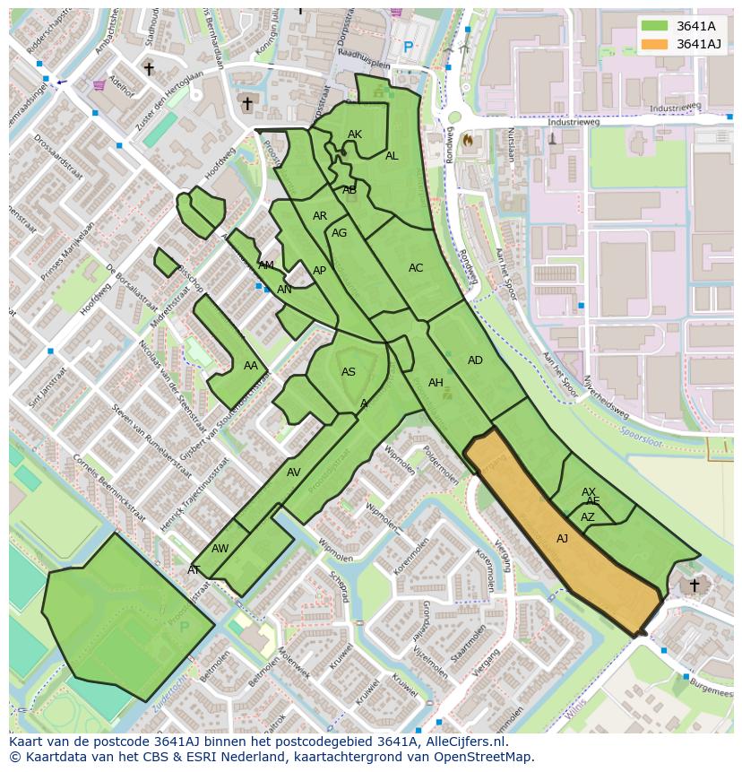 Afbeelding van het postcodegebied 3641 AJ op de kaart.