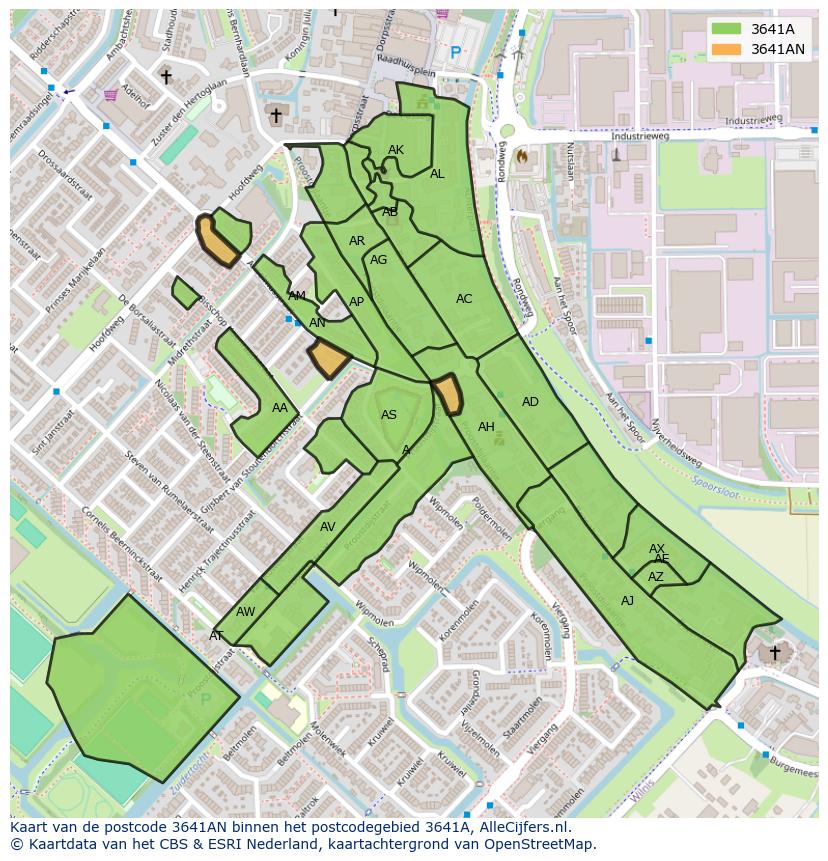 Afbeelding van het postcodegebied 3641 AN op de kaart.
