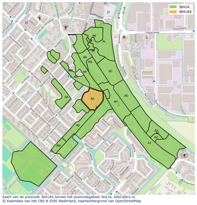 Afbeelding van het postcodegebied 3641 AS op de kaart.