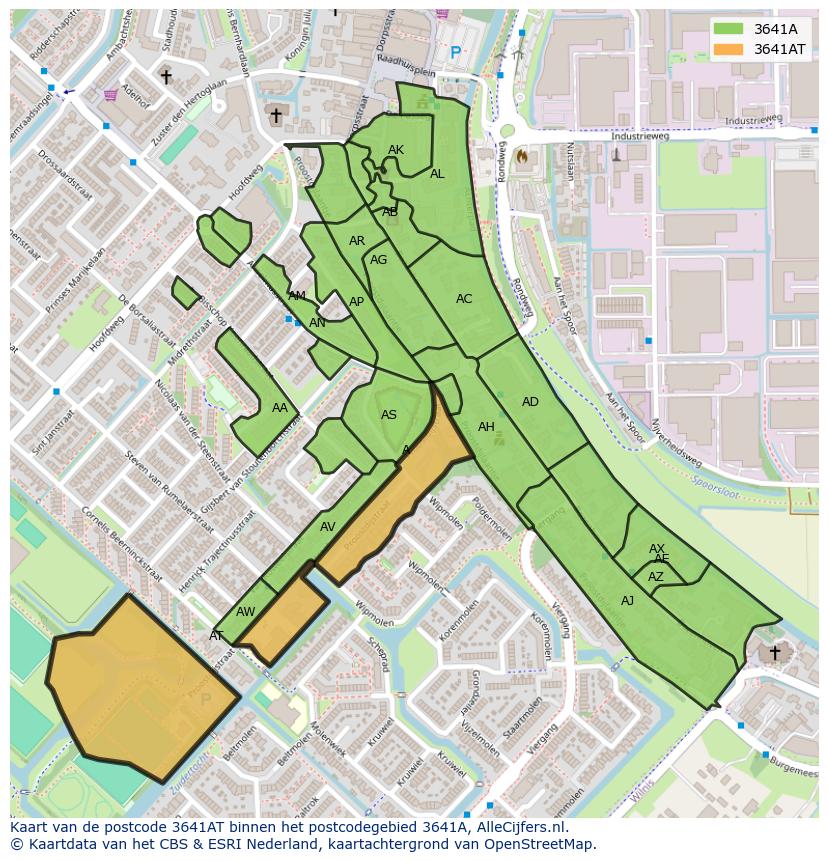 Afbeelding van het postcodegebied 3641 AT op de kaart.