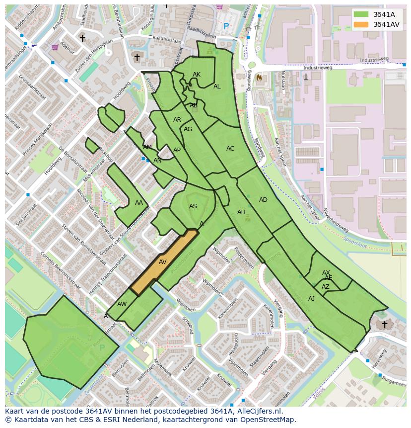 Afbeelding van het postcodegebied 3641 AV op de kaart.