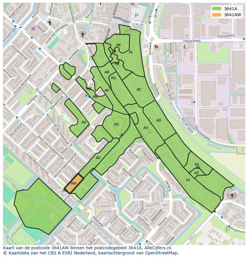 Afbeelding van het postcodegebied 3641 AW op de kaart.