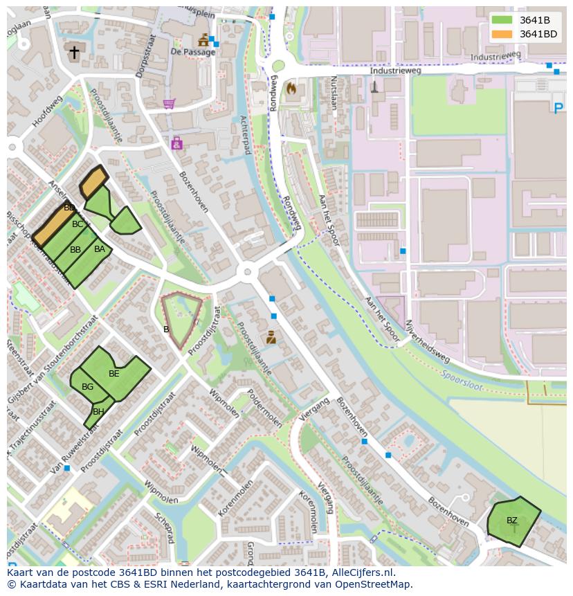 Afbeelding van het postcodegebied 3641 BD op de kaart.