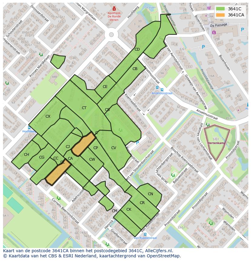 Afbeelding van het postcodegebied 3641 CA op de kaart.