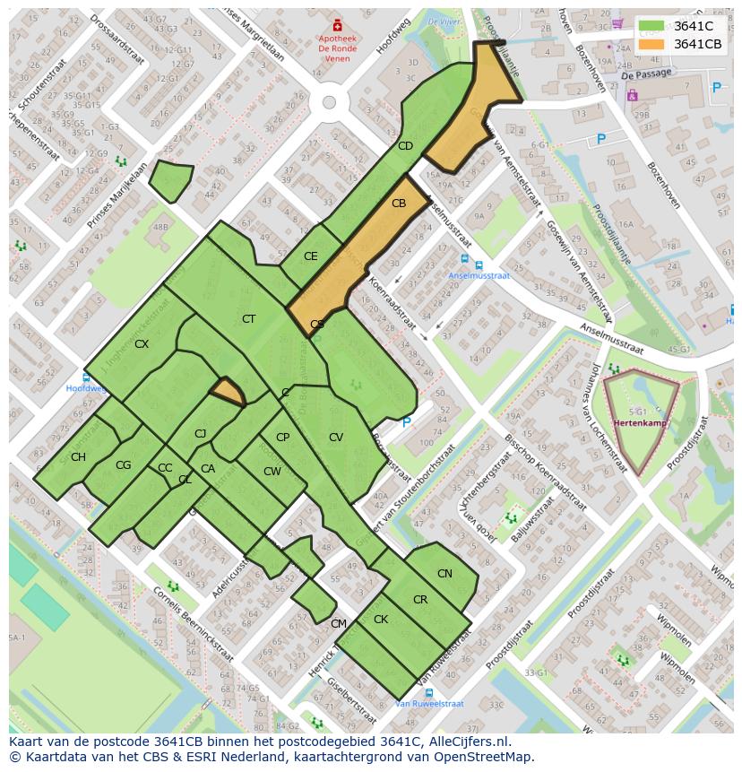 Afbeelding van het postcodegebied 3641 CB op de kaart.
