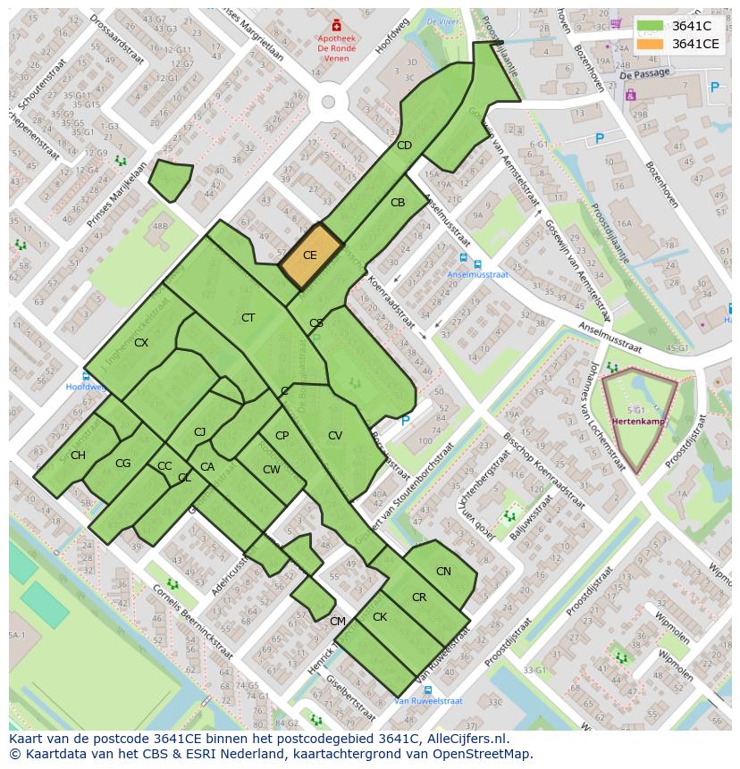 Afbeelding van het postcodegebied 3641 CE op de kaart.