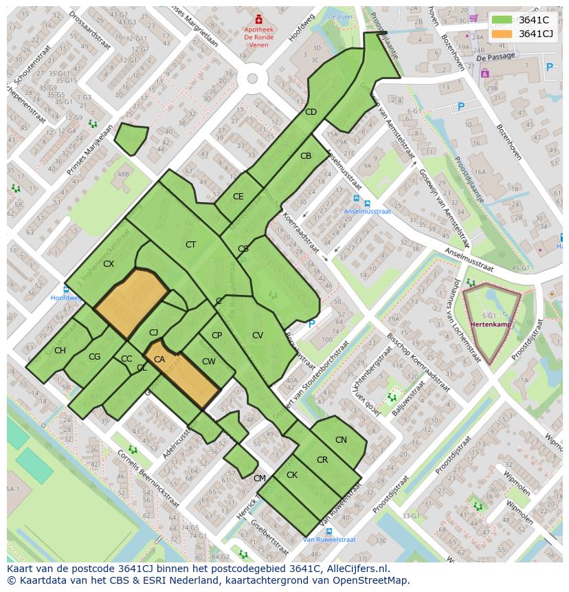Afbeelding van het postcodegebied 3641 CJ op de kaart.