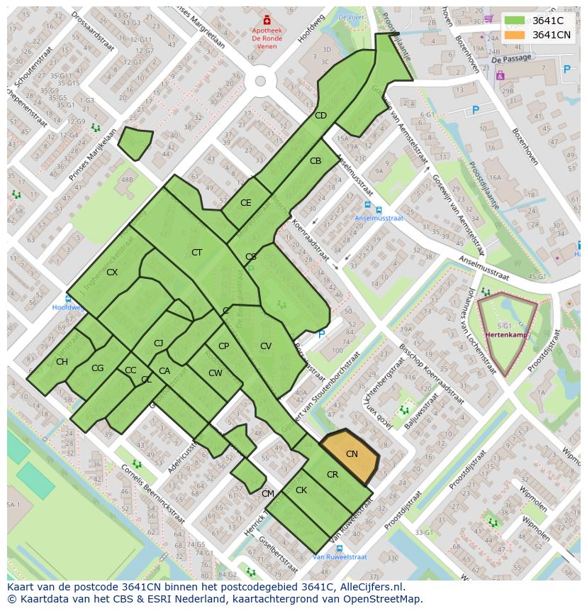 Afbeelding van het postcodegebied 3641 CN op de kaart.