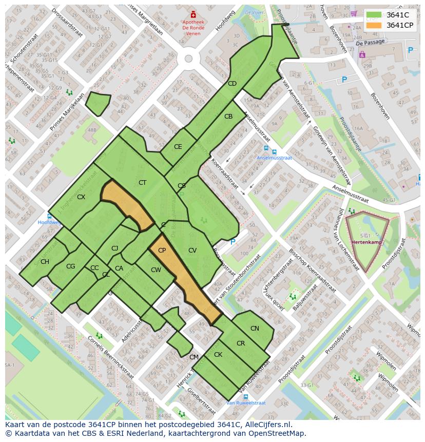 Afbeelding van het postcodegebied 3641 CP op de kaart.