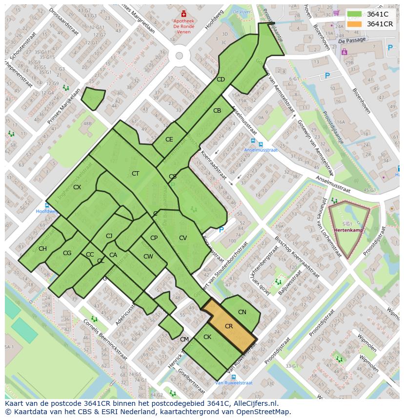 Afbeelding van het postcodegebied 3641 CR op de kaart.
