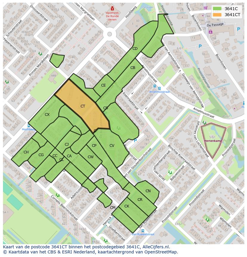 Afbeelding van het postcodegebied 3641 CT op de kaart.