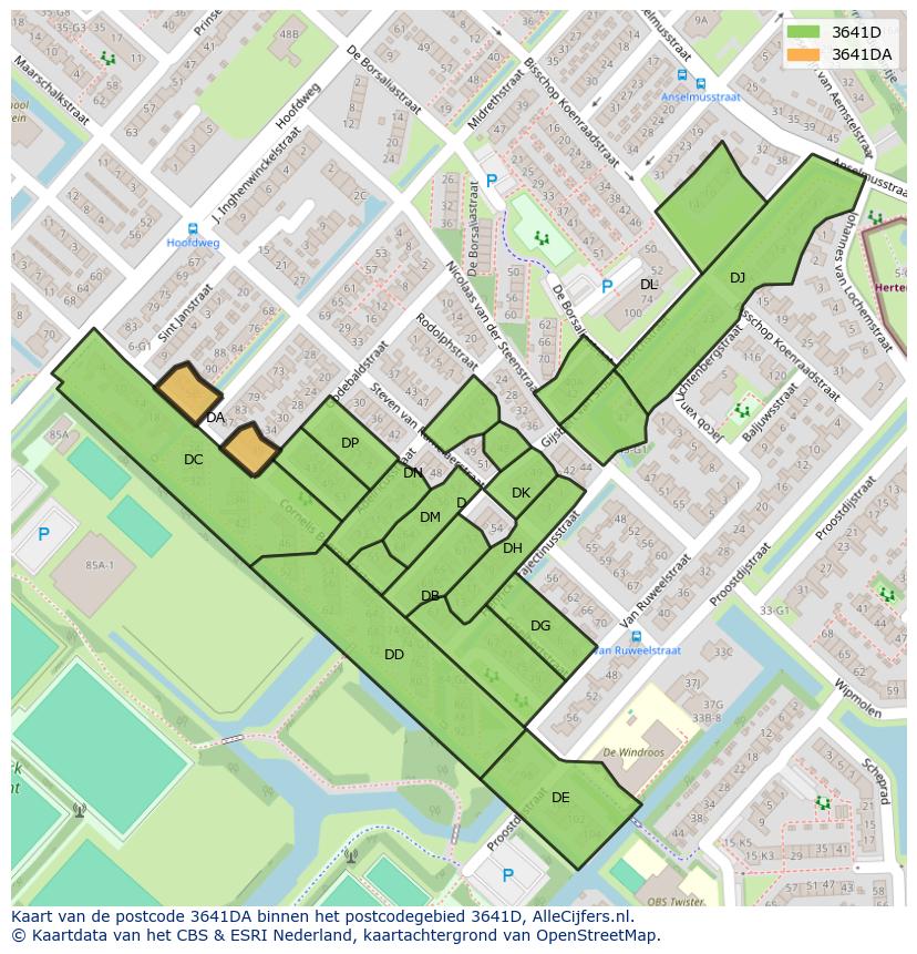 Afbeelding van het postcodegebied 3641 DA op de kaart.