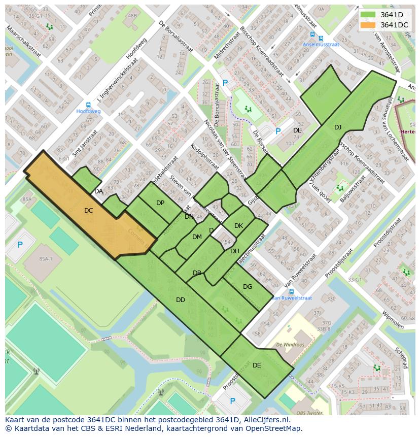 Afbeelding van het postcodegebied 3641 DC op de kaart.