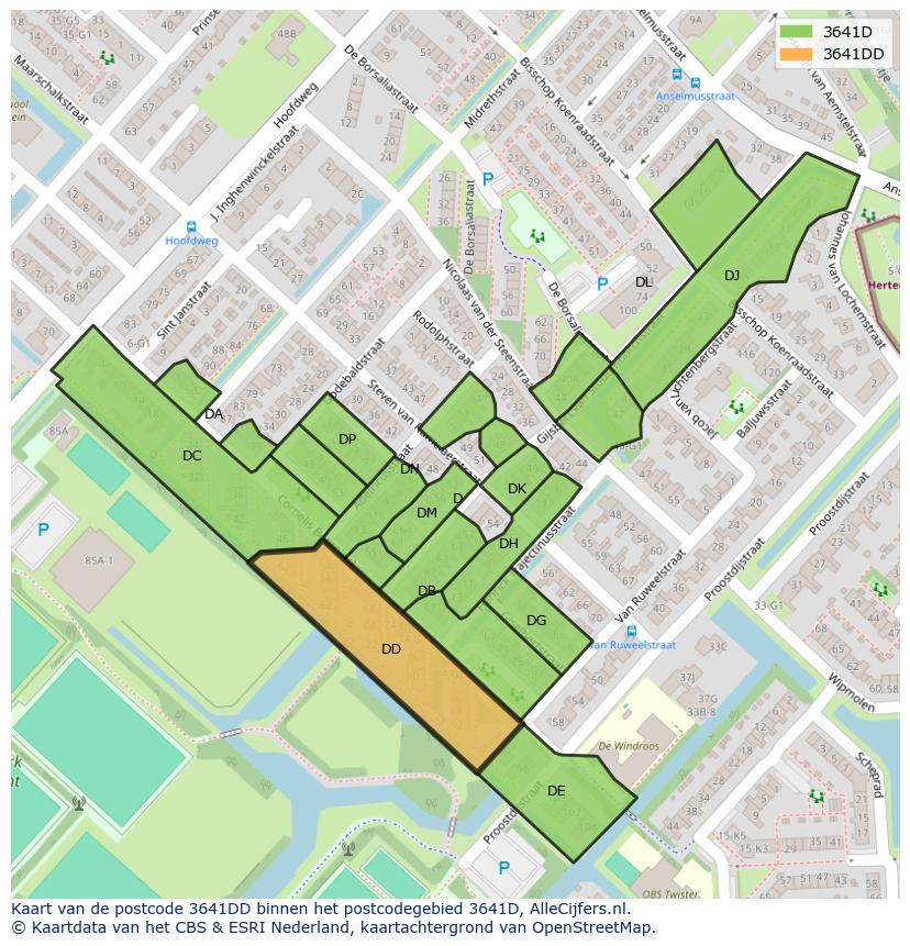 Afbeelding van het postcodegebied 3641 DD op de kaart.
