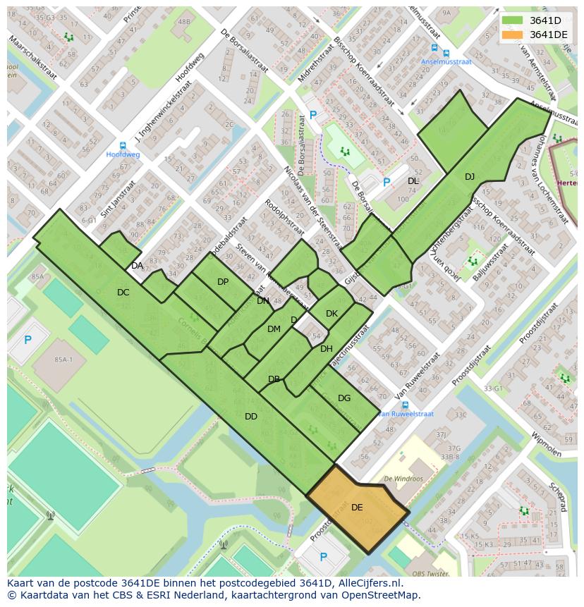 Afbeelding van het postcodegebied 3641 DE op de kaart.