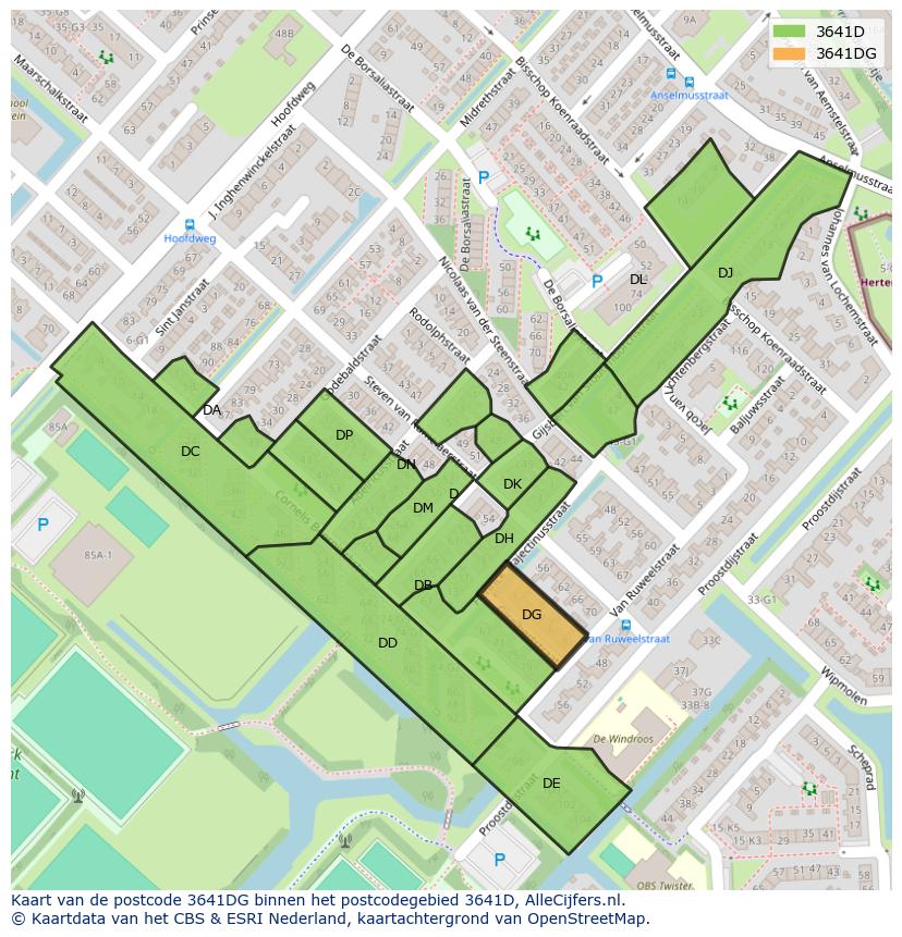 Afbeelding van het postcodegebied 3641 DG op de kaart.