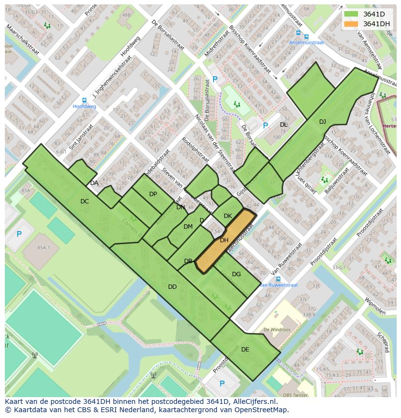 Afbeelding van het postcodegebied 3641 DH op de kaart.