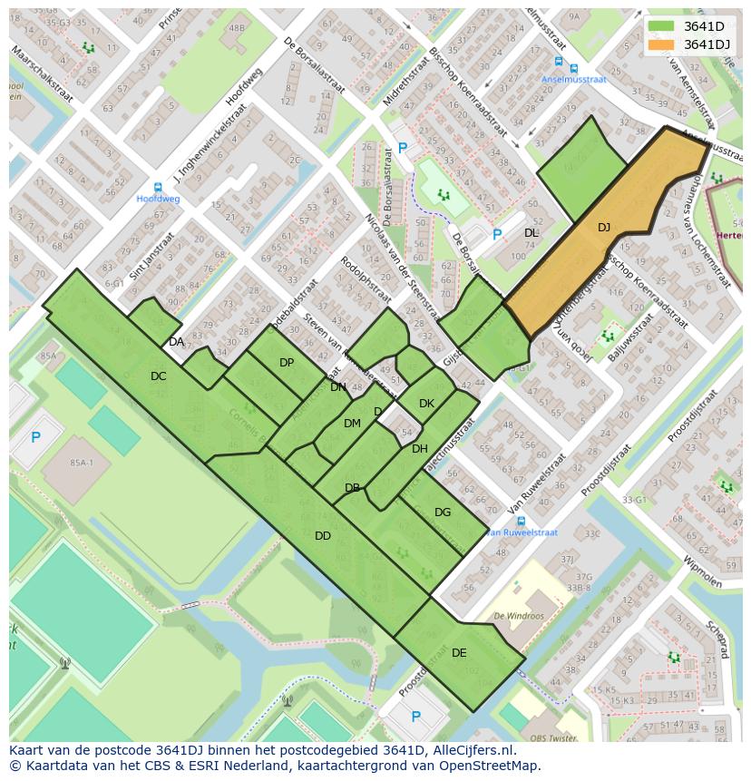 Afbeelding van het postcodegebied 3641 DJ op de kaart.
