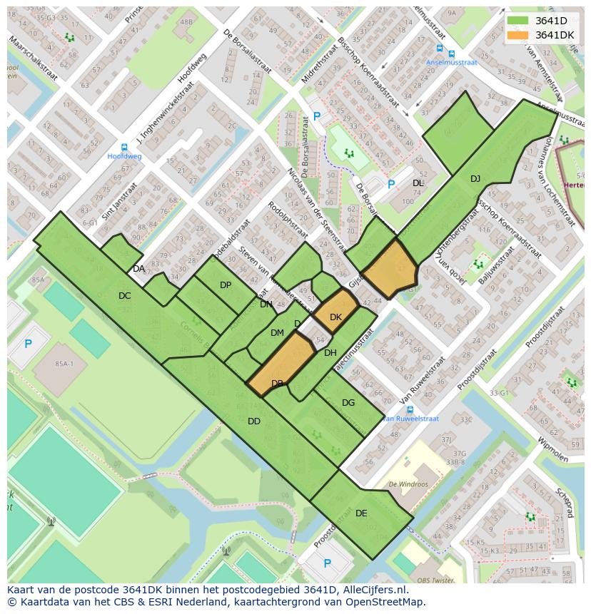 Afbeelding van het postcodegebied 3641 DK op de kaart.