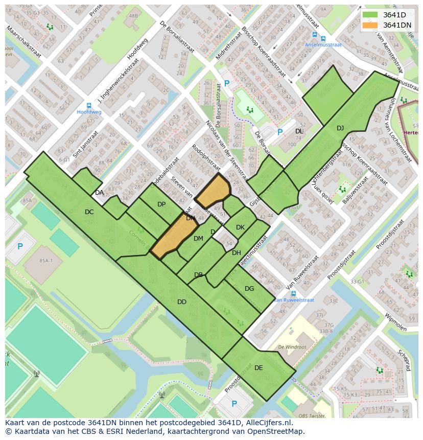 Afbeelding van het postcodegebied 3641 DN op de kaart.