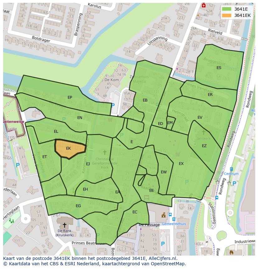 Afbeelding van het postcodegebied 3641 EK op de kaart.