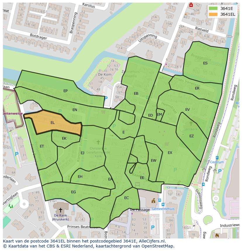 Afbeelding van het postcodegebied 3641 EL op de kaart.