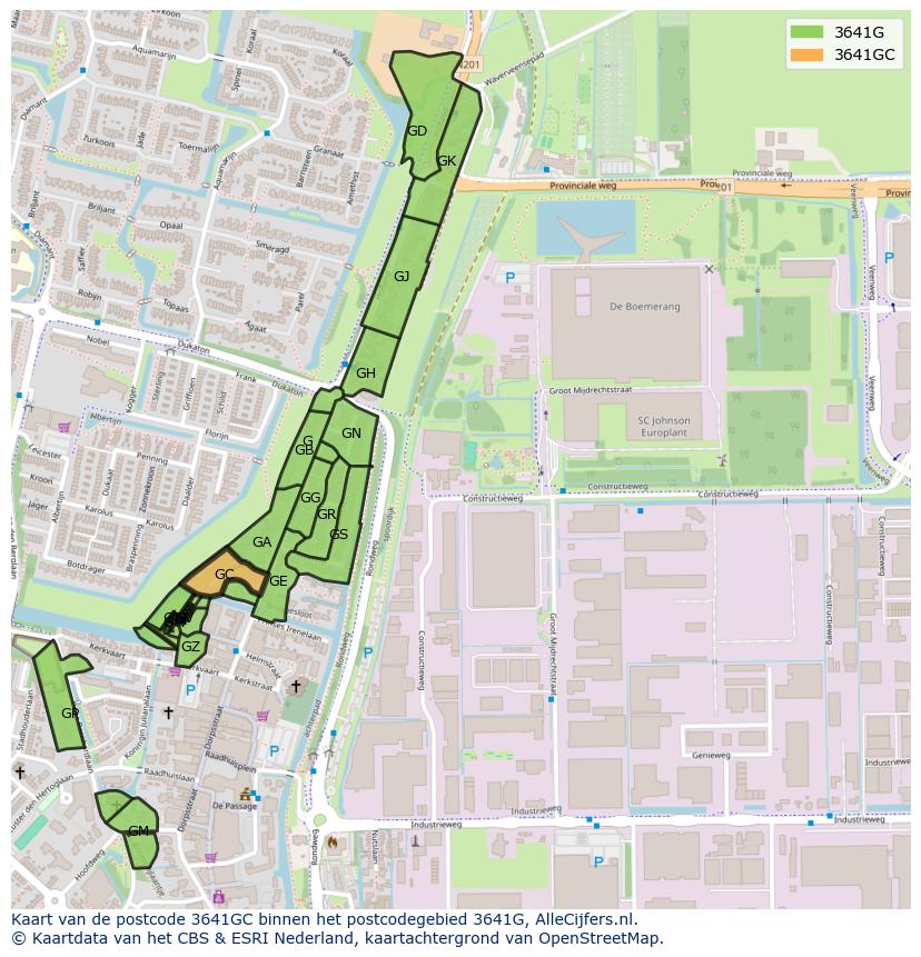 Afbeelding van het postcodegebied 3641 GC op de kaart.