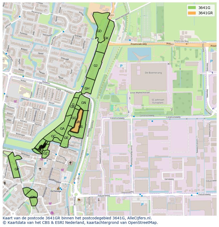 Afbeelding van het postcodegebied 3641 GR op de kaart.