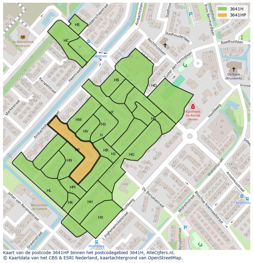 Afbeelding van het postcodegebied 3641 HP op de kaart.