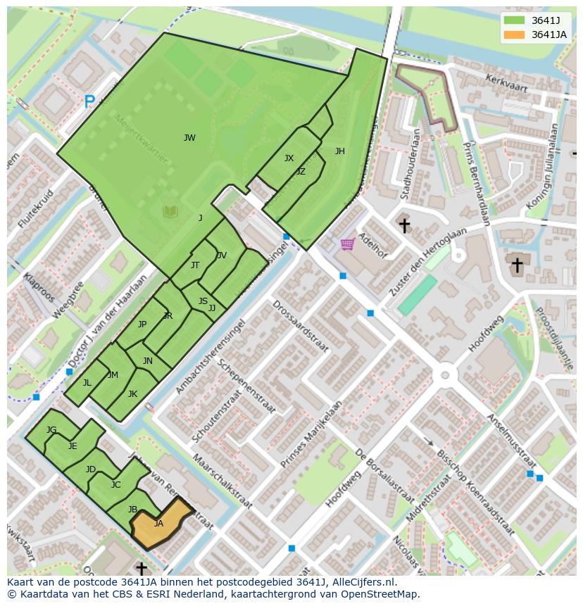 Afbeelding van het postcodegebied 3641 JA op de kaart.