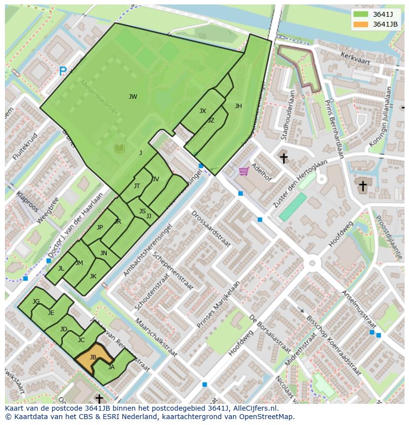 Afbeelding van het postcodegebied 3641 JB op de kaart.
