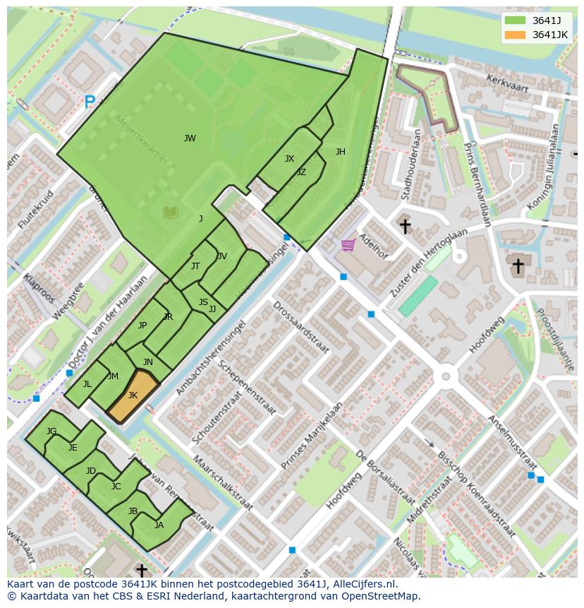 Afbeelding van het postcodegebied 3641 JK op de kaart.