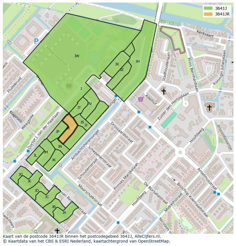 Afbeelding van het postcodegebied 3641 JR op de kaart.