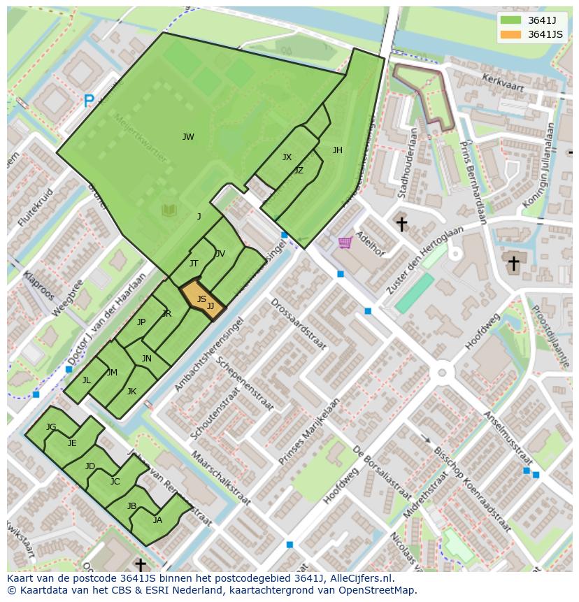 Afbeelding van het postcodegebied 3641 JS op de kaart.