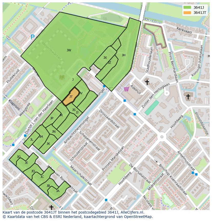 Afbeelding van het postcodegebied 3641 JT op de kaart.