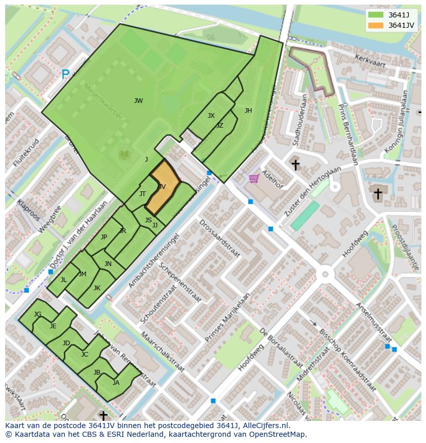 Afbeelding van het postcodegebied 3641 JV op de kaart.
