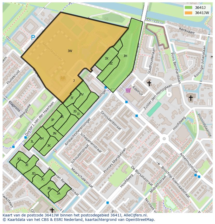 Afbeelding van het postcodegebied 3641 JW op de kaart.