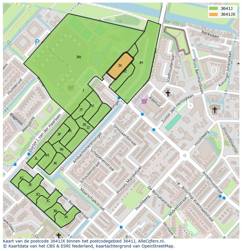 Afbeelding van het postcodegebied 3641 JX op de kaart.
