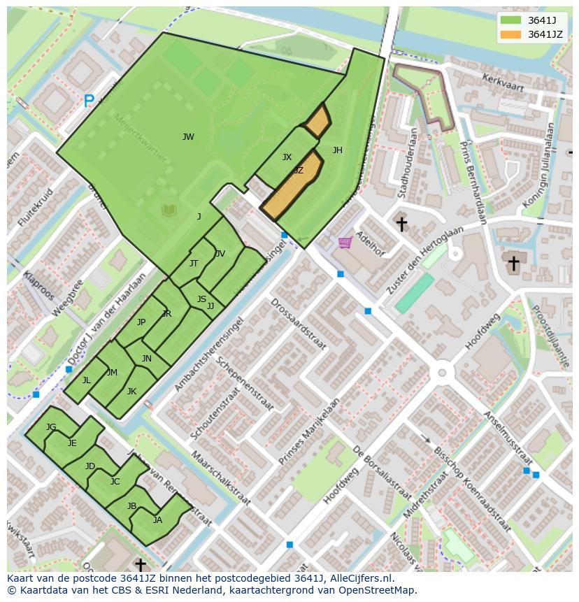Afbeelding van het postcodegebied 3641 JZ op de kaart.