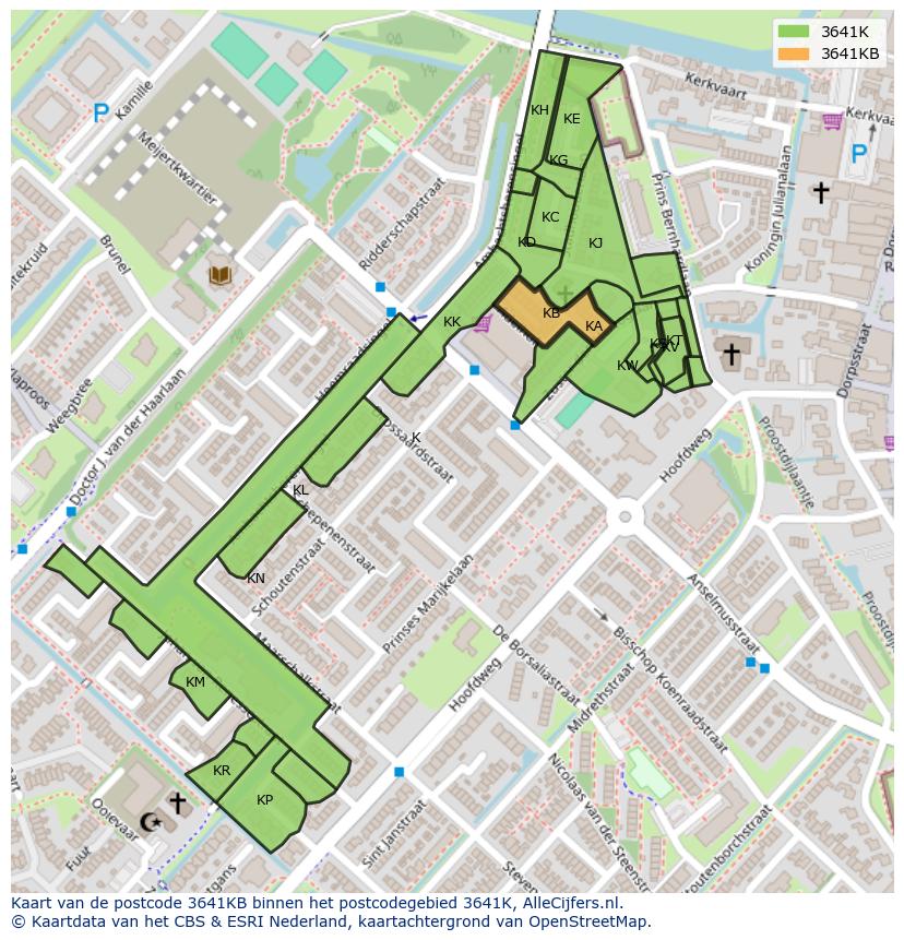 Afbeelding van het postcodegebied 3641 KB op de kaart.