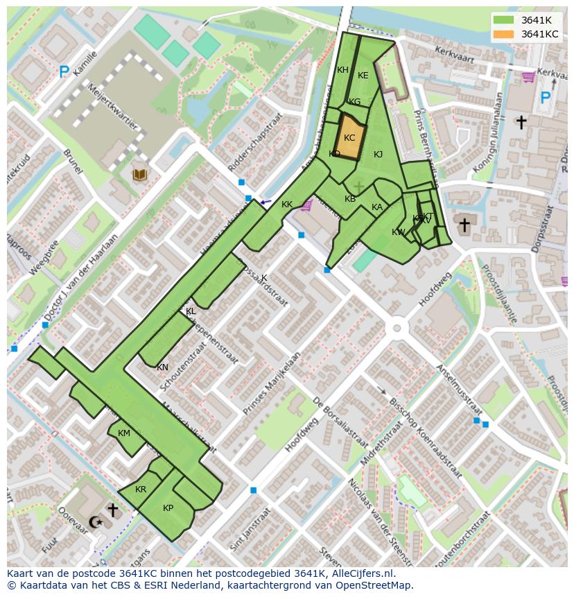 Afbeelding van het postcodegebied 3641 KC op de kaart.
