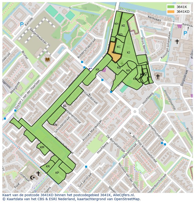 Afbeelding van het postcodegebied 3641 KD op de kaart.