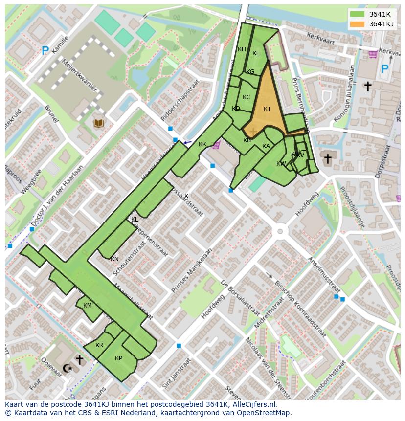 Afbeelding van het postcodegebied 3641 KJ op de kaart.