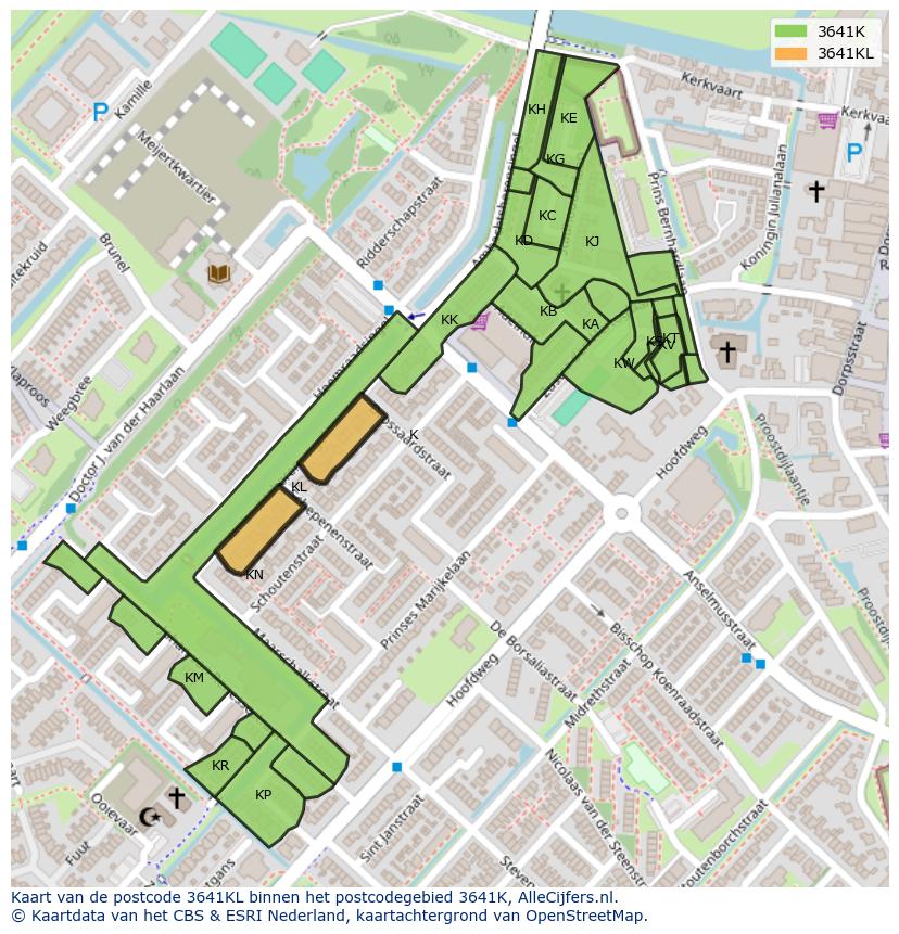 Afbeelding van het postcodegebied 3641 KL op de kaart.