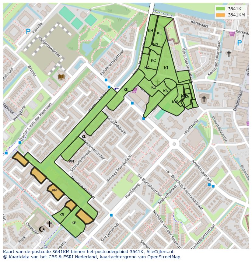Afbeelding van het postcodegebied 3641 KM op de kaart.