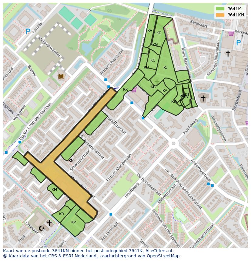 Afbeelding van het postcodegebied 3641 KN op de kaart.