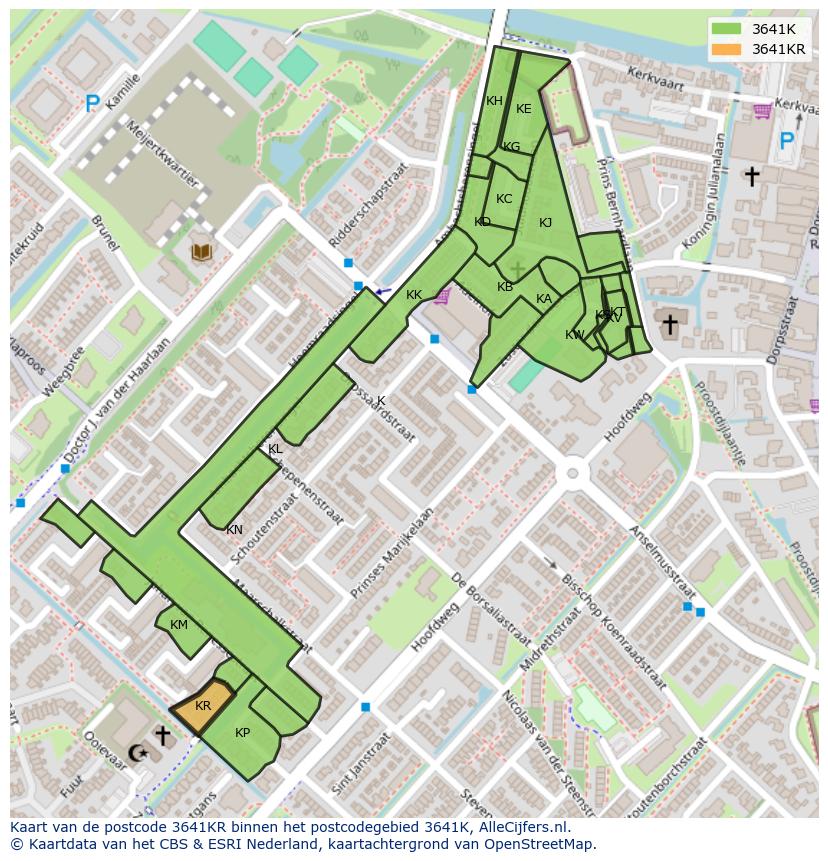 Afbeelding van het postcodegebied 3641 KR op de kaart.